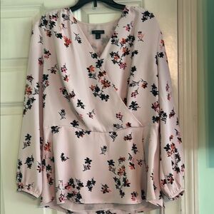 Ann Taylor Pink Wrap Blouse with Floral Design